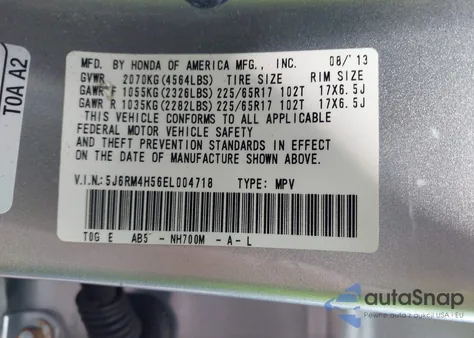 2014 Honda Cr-V Ex z USA, uszkodzony, nr VIN 5J6RM4H56EL004718